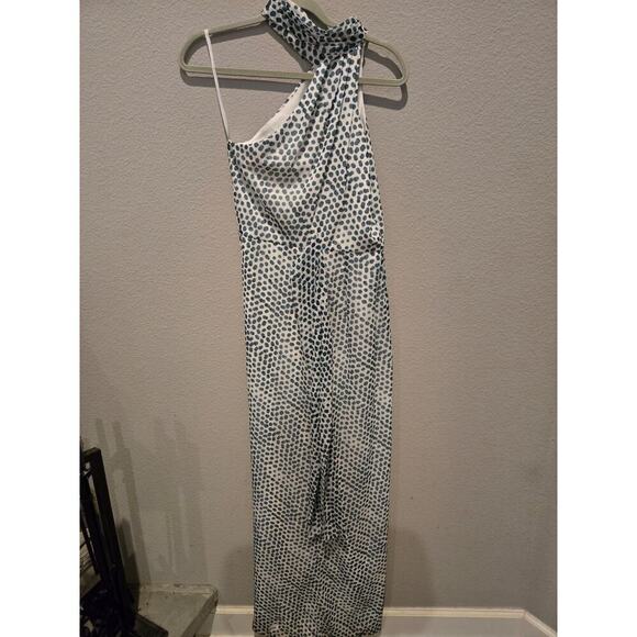 Elle Zeitoune Women's Green Polka Dot Satin Maxi Dress Size M 340 MSRP - Picture 10 of 11